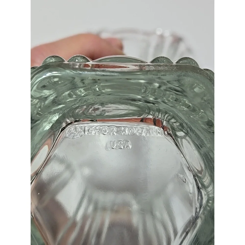 VINTAGE Old Cafe Clear Thick Glass 8 inch Tall Flower Vase Anchor Hocking HEAVY‎